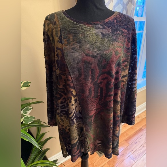 Ali Miles Blouse Multicolor Lightweight Burnout Women’s Size XL Asymmetrical Hem - Picture 1 of 13